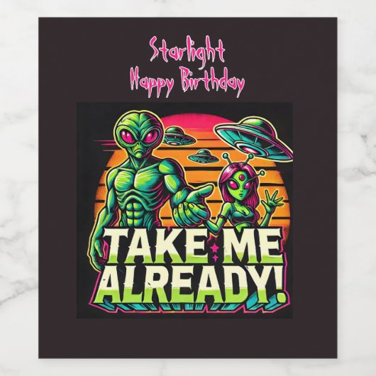 Aliens wachten op Cosmic Design! Wijn Etiket (Enkel label)