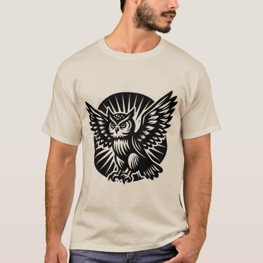 Alighting Uil in een geruite cirkel T-shirt (Voorkant)