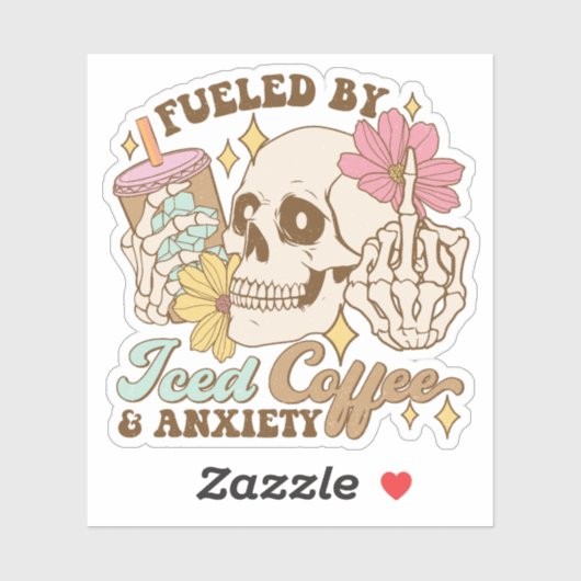 Alimenté Par Café Glacé Et Sticker En Vinyle Anxié (Feuille)