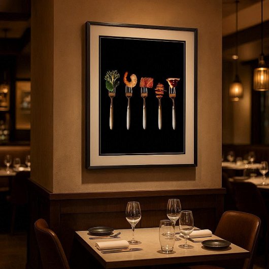Aliments contemporains sur fourchette affiche d'ar