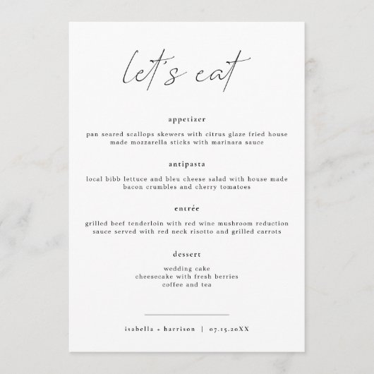 ALINA Elegant minimaliste Mariage Mangeons Menu (Devant)