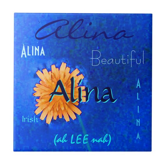Alina Name en Irish Betekenis met Oranje bloem Tegeltje (Voorkant)