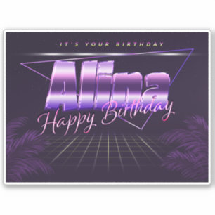 Alina Nom Prénom lila retro Sticker