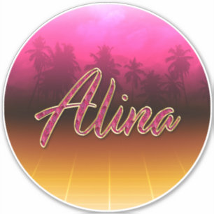 Alina prénom nom autocollant sticker rose doré