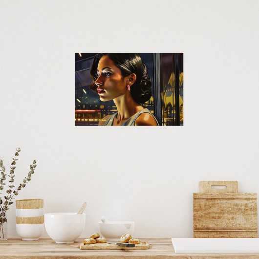 Aline loopt op een Poster van de 'sultry Miami nig (Keuken)