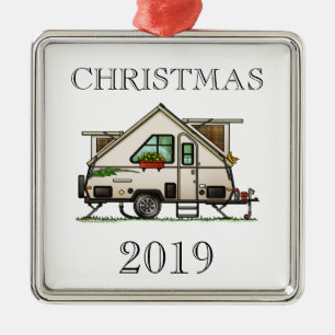 Aliner Pop Up RV happy camper art Metalen Ornament