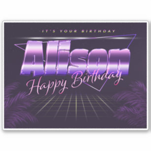 Alison prénom nom autocollant rétro lilas annivers