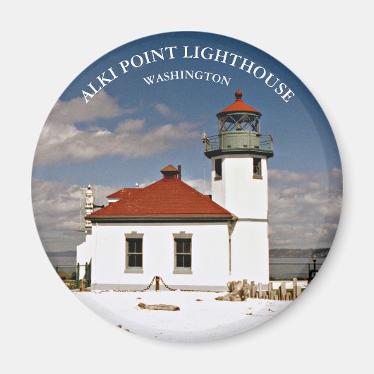 Alki Point Lighthouse, Washington Round Magnet (Devant)