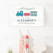 All Aboard Steam Train Blue Boy Birthday Spandoek (Insitu)