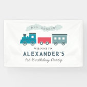 All Aboard Steam Train Blue Boy Birthday Spandoek (Horizontaal)