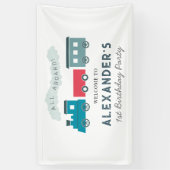 All Aboard Steam Train Blue Boy Birthday Spandoek (Verticaal)