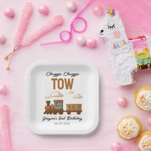 All Aboard Train 2e verjaardagsfeest Papieren Bordje (Feest)
