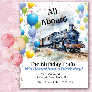 All Aboard Trein Verjaardagsfeestje Kaart