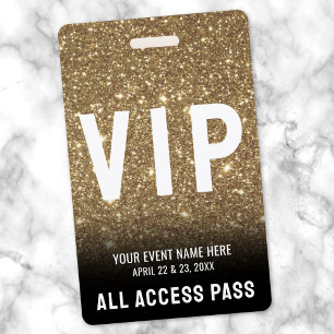 All Access Black Gold Glitter VIP-pas Badge