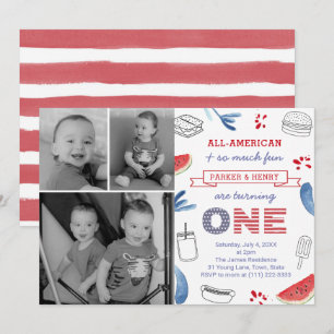 All-American 1st Birthday Party for Twins Kaart