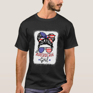 All American 4Th Of July Daughter Messy Bun Usa T-shirt
