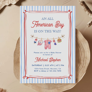 All American Boy 4 juli baby shower Kaart