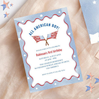 All American Boy 4 juli Waterverf verjaardag Kaart