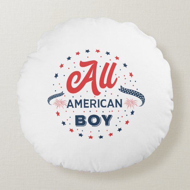 All American Boy Badge Rond Kussen (Voorkant)