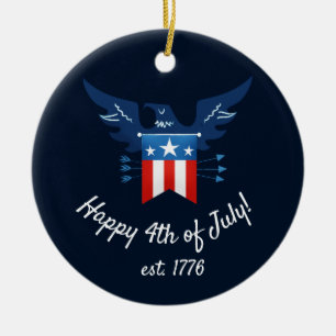 All American Eagle & Flag Patriottisch Keramisch Ornament