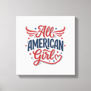 All American Girl Patriottisch Vintage Vector Desi Canvas Afdruk