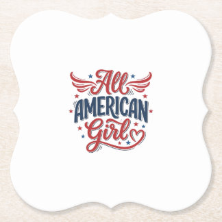 All American Girl Patriottisch Vintage Vector Desi Kartonnen Onderzetters