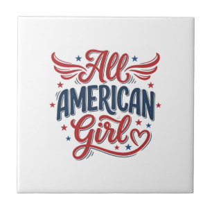 All American Girl Patriottisch Vintage Vector Desi Tegeltje