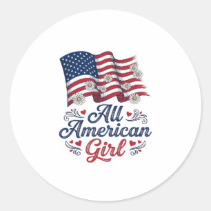 All American Girl Patriottische Madeliefjes Vlag S Ronde Sticker