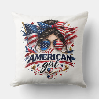 All American Girl – Patriottische Retro USA Vlag O Kussen