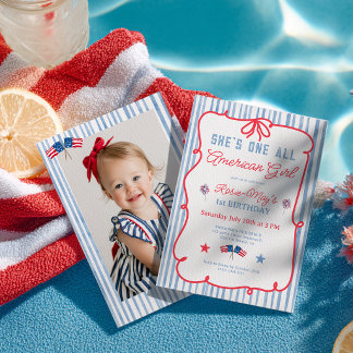 All American Girl Rood Wit Blauw Eerste Verjaardag Kaart