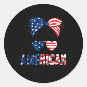 All American Girl T-shirt Usa Vlag 4 juli Vrouwen Ronde Sticker