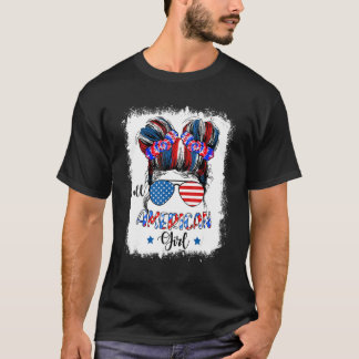 All American Girls 4th Of July  Messy Bun Sunglass T-shirt