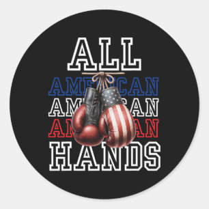 All American Hands Usa Vlag Bokshandschoenen T-shi Ronde Sticker