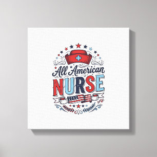 All American Nurse Vintage Patriottische Shirt Ont Canvas Afdruk