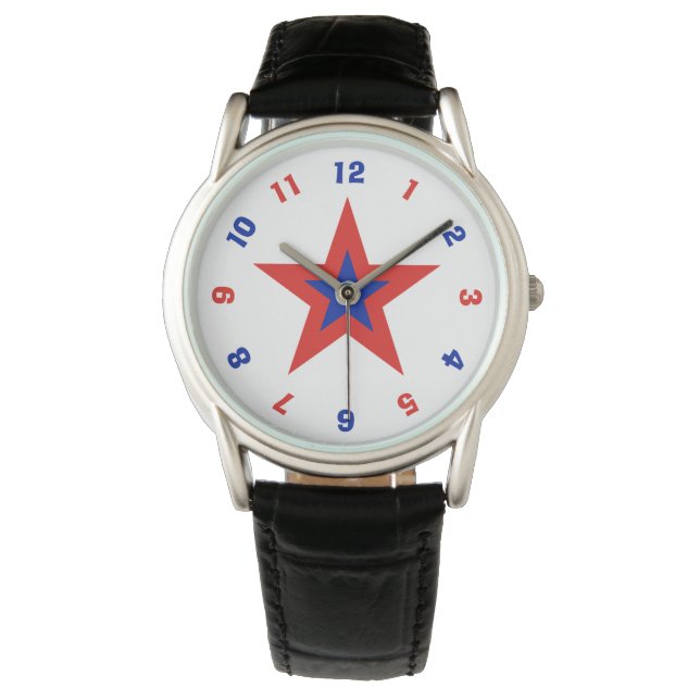 All-American Red en Blue Star Horloge (Voorkant)