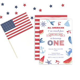 All-American Red White Blue First Birthday Party Kaart