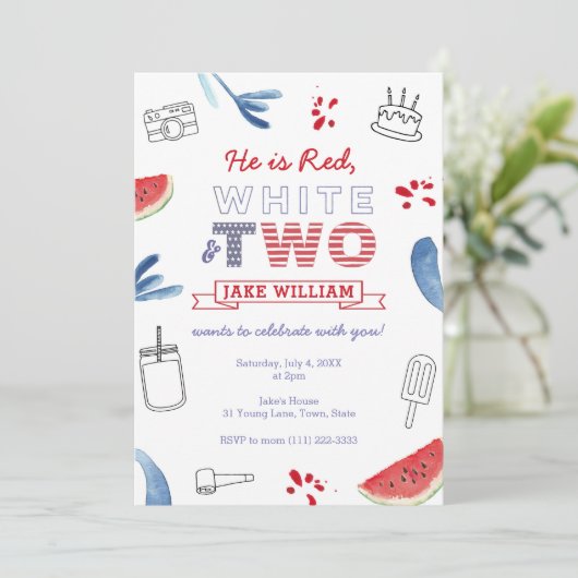 All-American Red White en 2e verjaardag Party Kaart (Staand voorkant)
