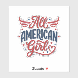 All-Amerikaans meisje patriottisch vintage vector  Sticker