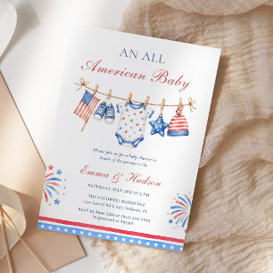 All-Amerikaanse patriottische baby shower op 4 jul Kaart