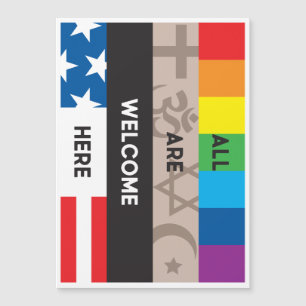"All are Welcome here", een grote magneet van 5 x 