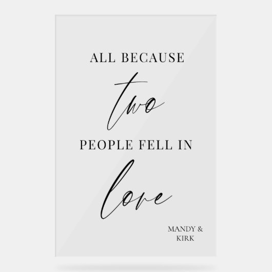 All Because Two People Fell in Love Wedding Sign  (Recto)