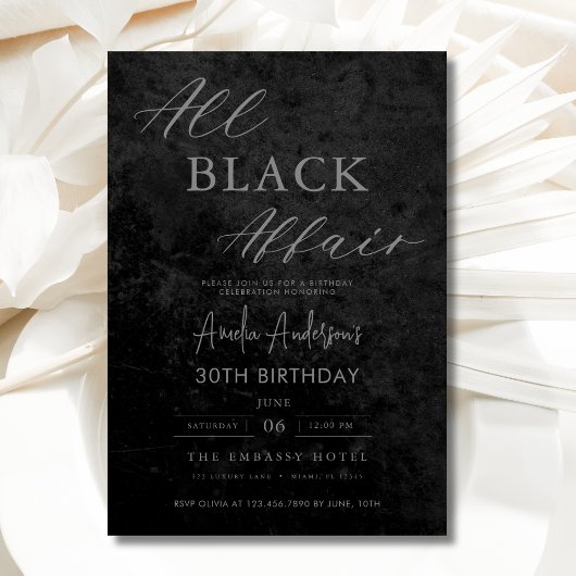 All Black Affair Verjaardagsfeest Modern Elegant Kaart