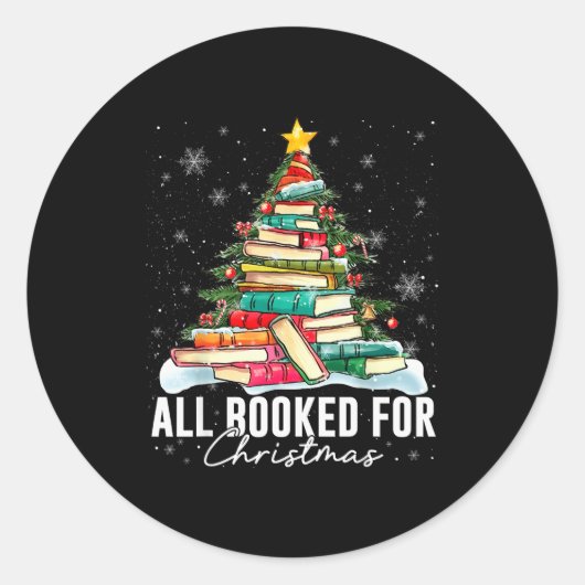 All Booked For Christmas Book Christmas Tree Light Ronde Sticker (Voorkant)