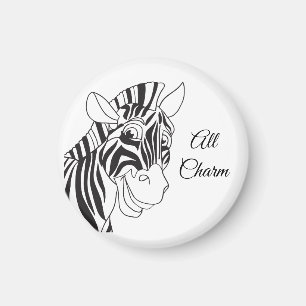 "All Charm" Lively Zebra Black & White Trendy Magneet