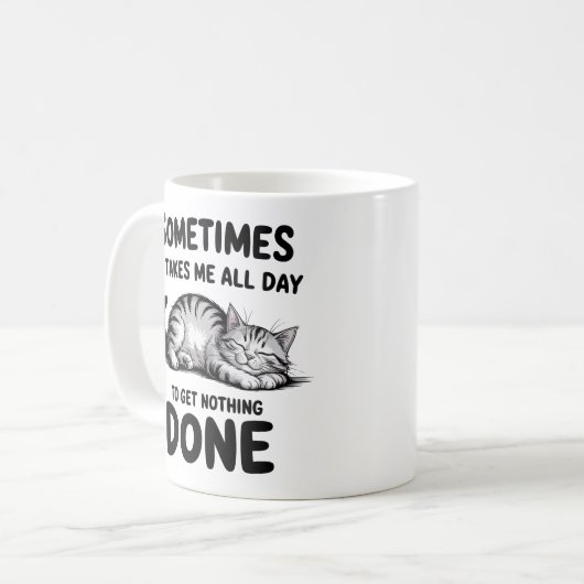 "All Day Doing Nothing" Funny Lazy Cat Coffee Mug (Devant gauche)