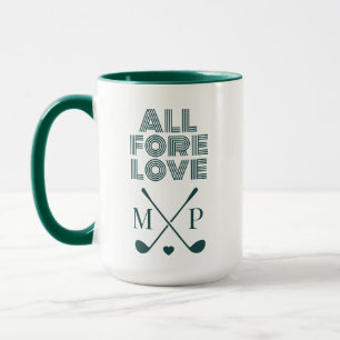 All Fore Love Monogram Donkergroene Modern Mok