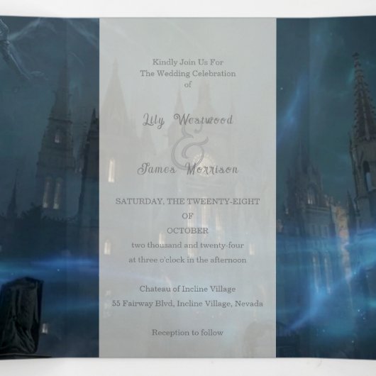 All Hallows Eve bruiloft Drieluik Uitnodiging (Binnenkant midden)