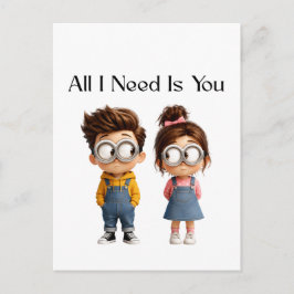 All I need Is You | Schattig Cartoonesk Jongen & M Briefkaart