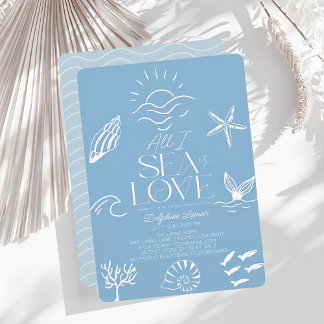 All I Sea is Love Blue Coastal Bridal Shower Kaart