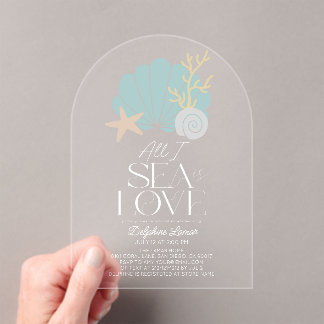 All I Sea is Love Blue Seashells Bridal Shower Acryl Uitnodigingen